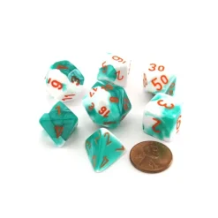 Dice>Polyhedral 7-Die Gemini Chessex Lab Dice 3 Set - Mint Green-White with Orange - Your Source for Gaming Essentials