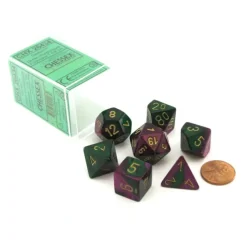Dice>Polyhedral 7-Die Gemini Chessex Dice Set - Green-Purple with Gold Numbers - Your Source for Gaming Essentials