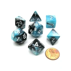 Dice>Polyhedral 7-Die Gemini Chessex Dice Set - Black-Shell with White Numbers - Your Source for Gaming Essentials