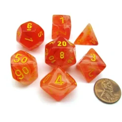 Dice>Polyhedral 7-Die Ghostly Glow Chessex Dice Set - Orange with Yellow Numbers - Your Source for Gaming Essentials