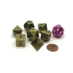 Dice>Polyhedral 7-Die Metal Dice Set - Old Brass Colored - Your Source for Gaming Essentials