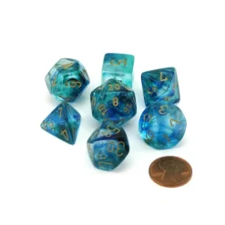 Dice>Polyhedral 7-Die Nebula Lab Dice 2 Chessex Dice with Luminary- Oceanic with Gold - Your Source for Gaming Essentials