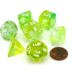 Dice>Polyhedral 7-Die Nebula Lab Dice 2 Chessex Dice with Luminary- Spring with White - Your Source for Gaming Essentials