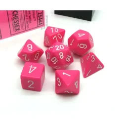 Dice>Polyhedral 7-Die Opaque Chessex Dice Set - Pink with White Numbers - Your Source for Gaming Essentials