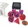 Dice>Polyhedral 7-Die Set, Gemini - Translucent Red-Violet with Gold Numbers - Your Source for Gaming Essentials
