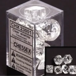 Dice>Polyhedral 7-Die Translucent Chessex Dice Set - Clear - Your Source for Gaming Essentials