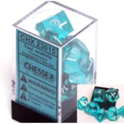 Dice>Polyhedral 7-Die Translucent Chessex Dice Set - Teal - Your Source for Gaming Essentials
