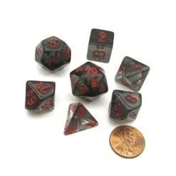 Dice>Polyhedral 7-Die Translucent Chessex Dice Set - Smoke with Red - Your Source for Gaming Essentials