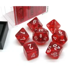 Dice>Polyhedral 7-Die Translucent Chessex Dice Set - Red with White Numbers - Your Source for Gaming Essentials