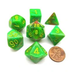 Dice>Polyhedral 7-Die Vortex Chessex Dice Set - Slime with Yellow Numbers - Your Source for Gaming Essentials