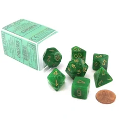 Dice>Polyhedral 7-Die Vortex Chessex Dice Set - Green with Gold Numbers - Your Source for Gaming Essentials