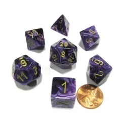 Dice>Polyhedral 7-Die Vortex Chessex Dice Set - Purple with Gold Numbers - Your Source for Gaming Essentials