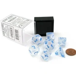 Dice>Polyhedral DnD 7-Dice Set, Luminary Borealis - Icicle with Light Blue Numbers - Your Source for Gaming Essentials