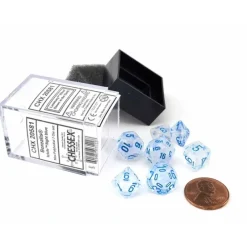 Dice>Polyhedral Mini 7-Die Set, Luminary Borealis - Icicle with Light Blue Numbers - Your Source for Gaming Essentials