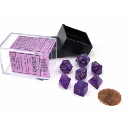 Dice>Polyhedral Mini 7-Die Set, Luminary Borealis - Royal Purple with Gold Numbers - Your Source for Gaming Essentials