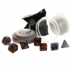 Dice>Polyhedral 7-Piece DnD Pizza Dungeon Dice Set - Boss Red & Blue Nebula - Your Source for Gaming Essentials