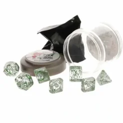 Dice>Polyhedral 7-Piece DnD Pizza Dungeon Dice Set - Boss Glitter Green - Your Source for Gaming Essentials