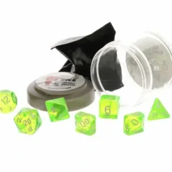 Dice>Polyhedral 7-Piece DnD Pizza Dungeon Dice Set - LuckyClear Neon Green - Your Source for Gaming Essentials