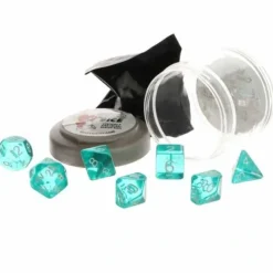 Dice>Polyhedral 7-Piece DnD Pizza Dungeon Dice Set - Lucky Clear Teal - Your Source for Gaming Essentials