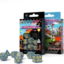 Dice>Q-Workshop Arcade Dice Set - Blue with Yellow Etches (7 Polyhedral Dice) - Your Source for Gaming Essentials