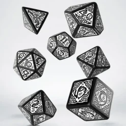 Dice>Q-Workshop Celtic 3D Revised 7 Piece Dice Set - Black and White - Your Source for Gaming Essentials