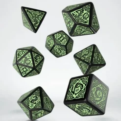 Dice>Q-Workshop Celtic Dice Set - 3D Revised Black and Green (7 Pieces) - Your Source for Gaming Essentials