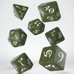 Dice>Q-Workshop Classic RPG Dice Set - Olive with White (7 Pieces) - Your Source for Gaming Essentials