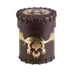 Dice>Q-Workshop Dice Cup - Flying Dragon Brown and Golden Leather - Your Source for Gaming Essentials