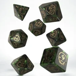 Dice>Q-Workshop Dragons Dice Set - Green with Gold Etches (7 Piece Set) - Your Source for Gaming Essentials