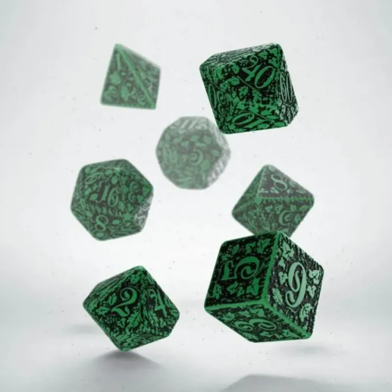 Dice>Q-Workshop Forest Dice Set 3D Green with Black Etches (7 Piece Set) - Your Source for Gaming Essentials
