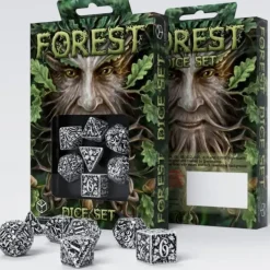 Dice>Q-Workshop Forest Dice Set 3D White with Black Etches (7 Piece Set) - Your Source for Gaming Essentials