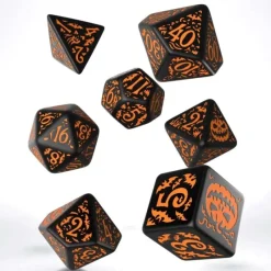 Dice>Q-Workshop Halloween Pumpkin Dice Set - Black with Orange Etches (7 Dice) - Your Source for Gaming Essentials
