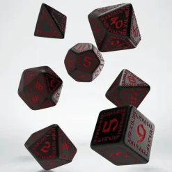 Dice>Q-Workshop Polyhedral Runic Dice Set - Black with Red Etches (7 Piece Set) - Your Source for Gaming Essentials