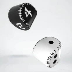 Dice>Q-Workshop Runic Unique Dice Set - 1 White/Black D2 + 1 Black/White D4 - Your Source for Gaming Essentials