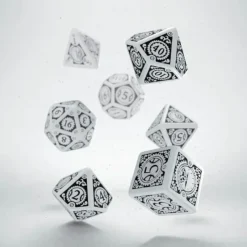 Dice>Q-Workshop Steampunk Clockwork Dice Set White with Black Etches (7 Piece Set) - Your Source for Gaming Essentials
