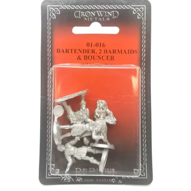 Tabletop Miniatures-Ral Partha Bartender, Two Barmaids, and a Bouncer #01-016 Unpainted Metal Figure - Your Source for Gaming Essentials