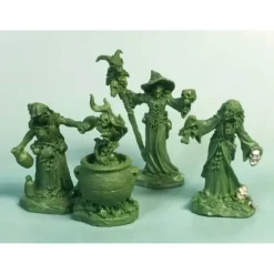 Tabletop Miniatures-Reaper Miniatures Witch Coven (3) and Cauldron #04030 Unpainted Metal Figures - Your Source for Gaming Essentials