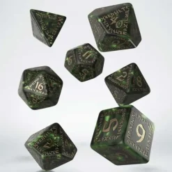 Dice>Runic 7-Piece Polyhedral Dice Set - Green with Gold Etches - Your Source for Gaming Essentials