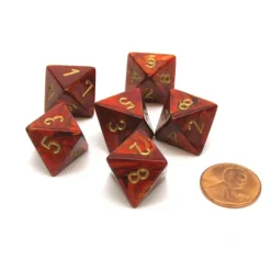 Dice>Scarab 15mm 8 Sided D8 Chessex Dice, 6 Pieces - Scarlet with Gold - Your Source for Gaming Essentials