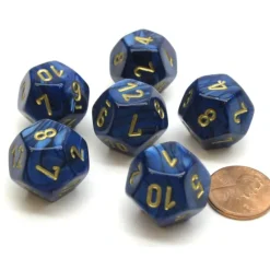 Dice>Scarab 18mm 12 Sided D12 Chessex Dice, 6 Pieces - Royal Blue with Gold - Your Source for Gaming Essentials