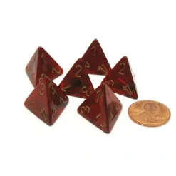 Dice>Scarab 18mm 4 Sided D4 Chessex Dice, 6 Pieces - Scarlet with Gold - Your Source for Gaming Essentials