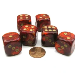 Dice>Scarab 20mm Big D6 Chessex Dice, 6 Pieces - Scarlet with Gold Pips - Your Source for Gaming Essentials