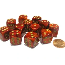 Dice>Scarab 16mm D6 Chessex Dice Block (12 Dice) - Scarlet with Gold Pips - Your Source for Gaming Essentials