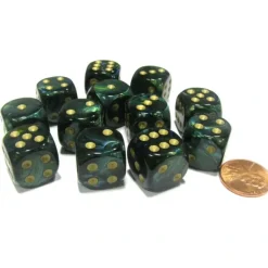 Dice>Scarab 16mm D6 Chessex Dice Block (12 Dice) - Jade with Gold Pips - Your Source for Gaming Essentials