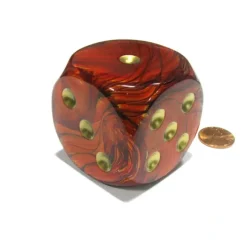 Dice>Scarab 50mm Huge Large D6 Chessex Dice, 1 Piece - Scarlet with Gold Pips - Your Source for Gaming Essentials