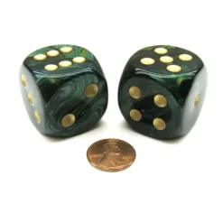 Dice>Scarab 30mm Large D6 Chessex Dice, 2 Pieces - Jade with Gold Numbers - Your Source for Gaming Essentials