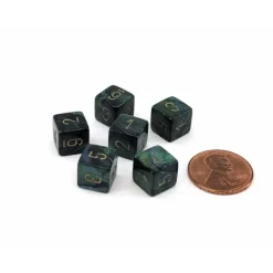 Dice>Scarab 9mm Mini 6 Sided D6 Dice, 6 Pieces - Jade with Gold Numbers - Your Source for Gaming Essentials