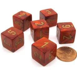 Dice>Scarab 15mm 6-Sided D6 Numbered Chessex Dice, 6 Pieces - Scarlet with Gold - Your Source for Gaming Essentials