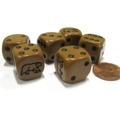 Dice>Set of 6 Brown Bear 16mm D6 Round Edge Animal Dice - Your Source for Gaming Essentials