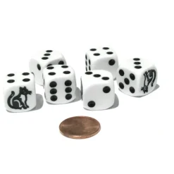 Dice>Set of 6 Cat Dice 16mm D6 Rounded Edge Animal Dice- White with Black Pips - Your Source for Gaming Essentials
